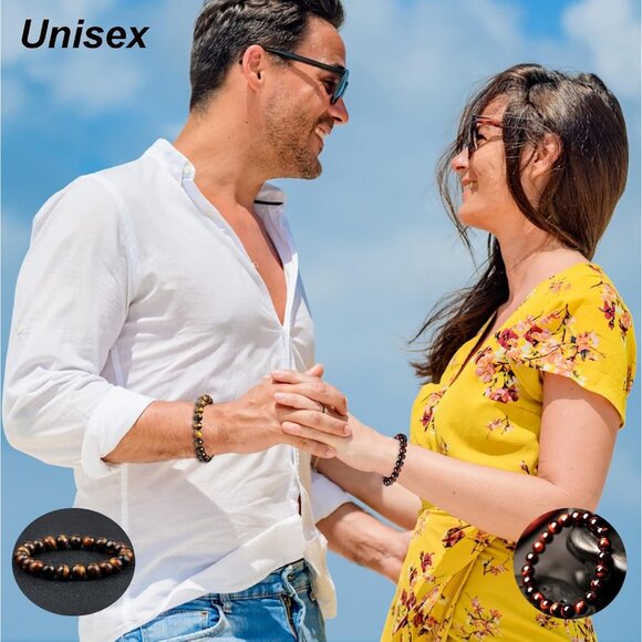 15 Pcs Multi-Color Semi-Precious Gemstone Beaded Bracelets for Women and Men - Picture 6 of 7